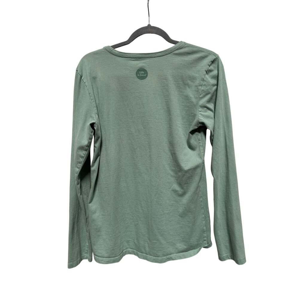 Life is Good Crusher Tee Women's Medium Peace Cat Dog Santa Hat Christmas Green - Picture 3 of 6